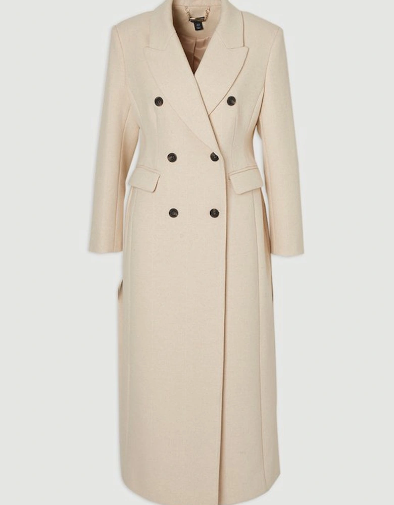 Plus Size Stripe Wool Double Breasted Tailored Maxi Coat