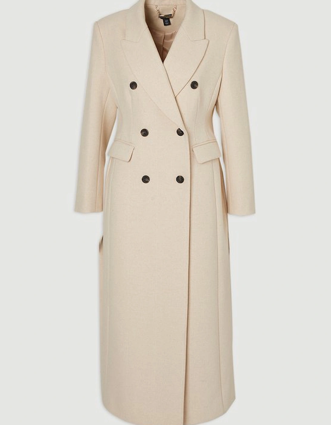 Plus Size Stripe Wool Double Breasted Tailored Maxi Coat