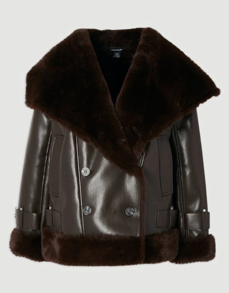 Faux Shearling Oversize Collar Short Coat