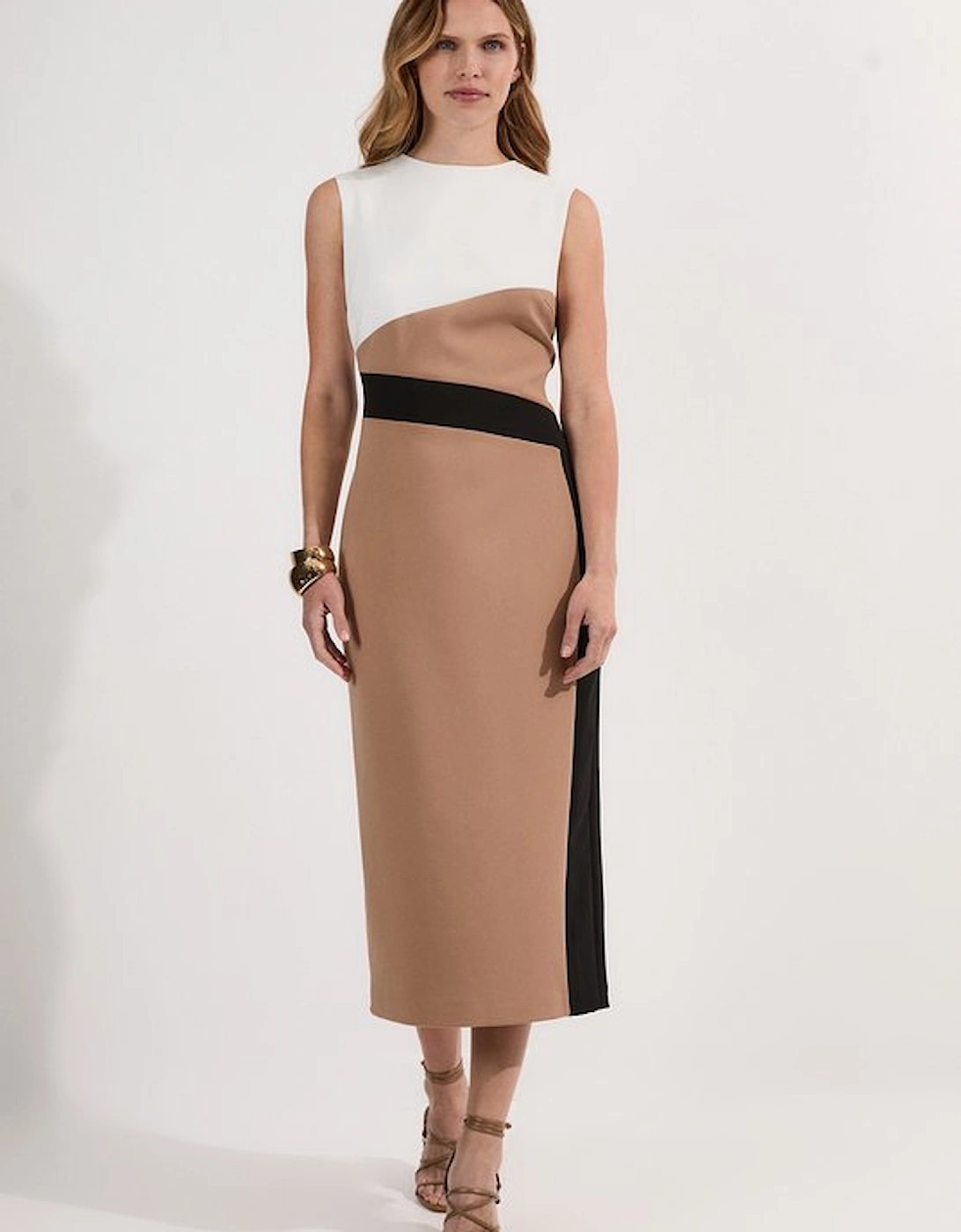 Compact Stretch Colourblock Tailored Pencil Dress