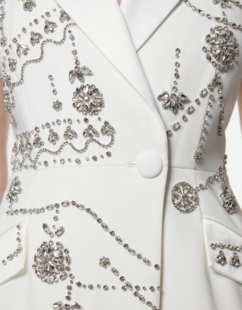 Petite Crystal Embellished Cady Sleeveless Blazer
