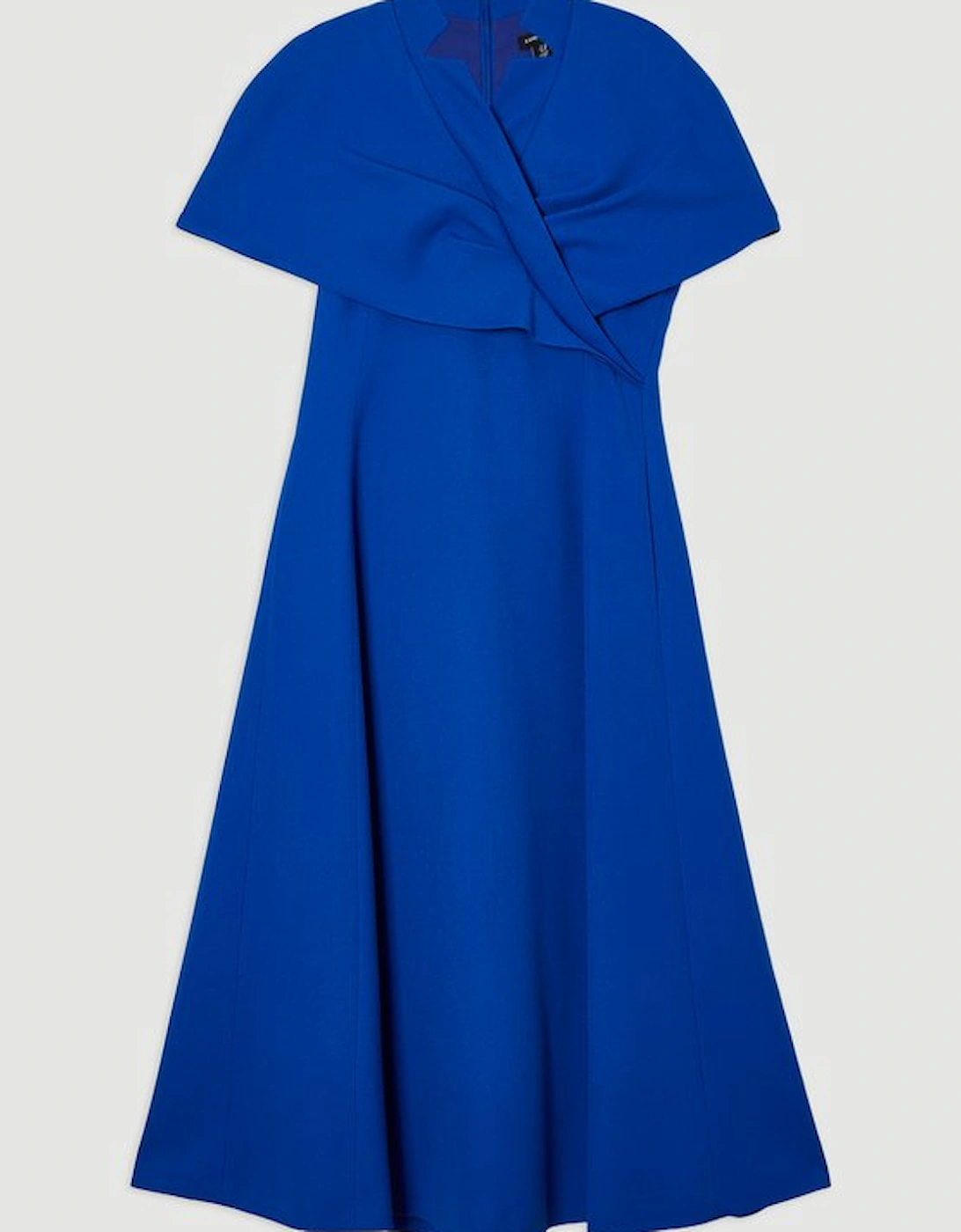 Structured Crepe Cape Detail Full Skirted Tailored Midi Dress
