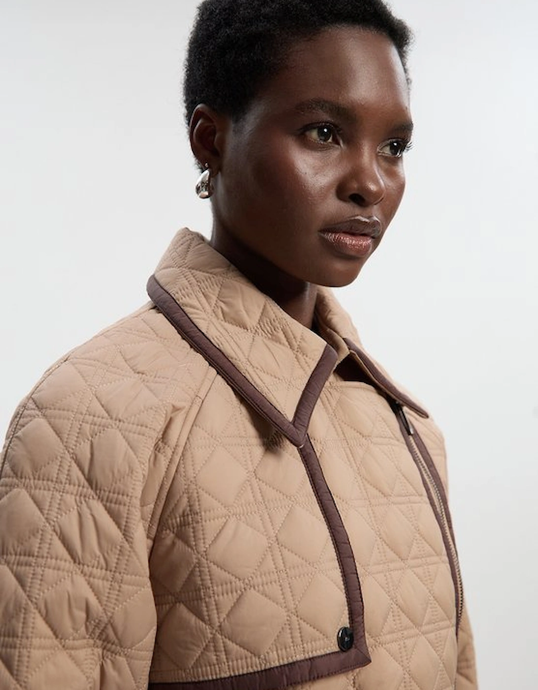 Diamond Quilted Belted Short Puffer Trench Jacket