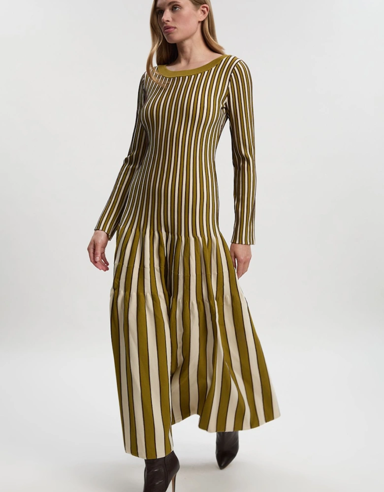 Viscose Blend Striped Knitted Maxi Dress