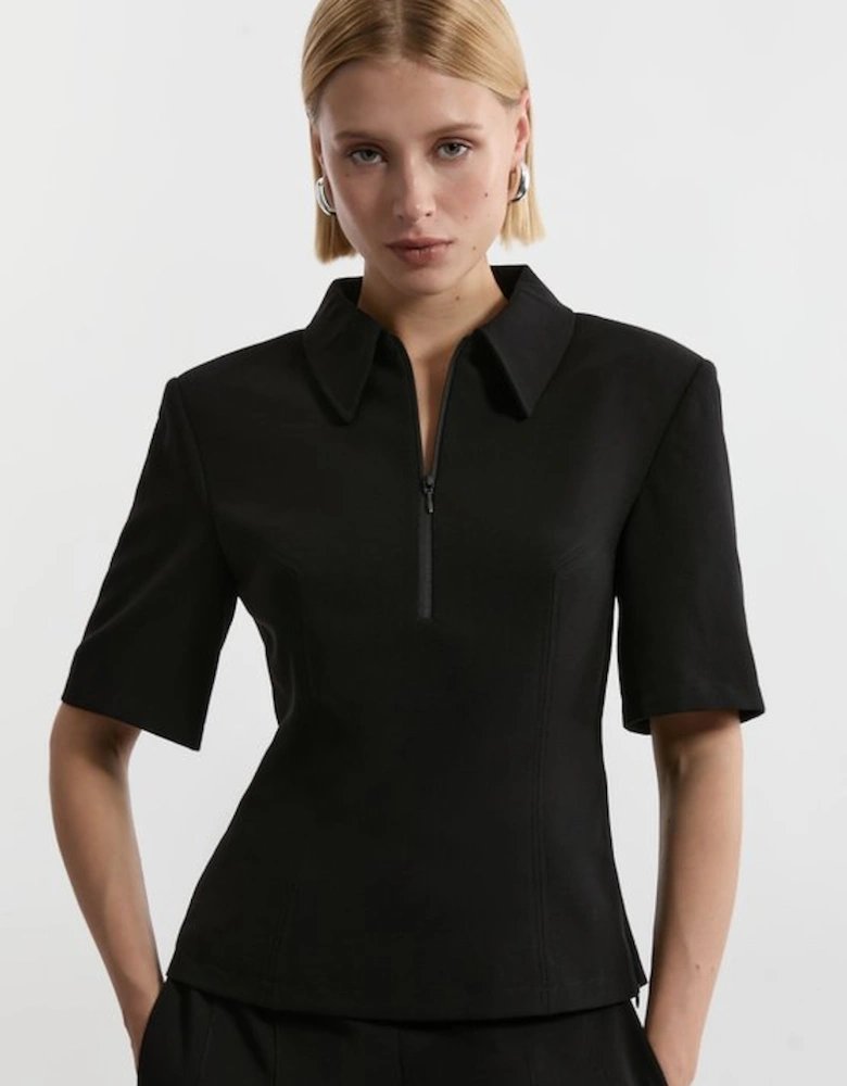 Compact Stretch Essential Tailored Collar Top