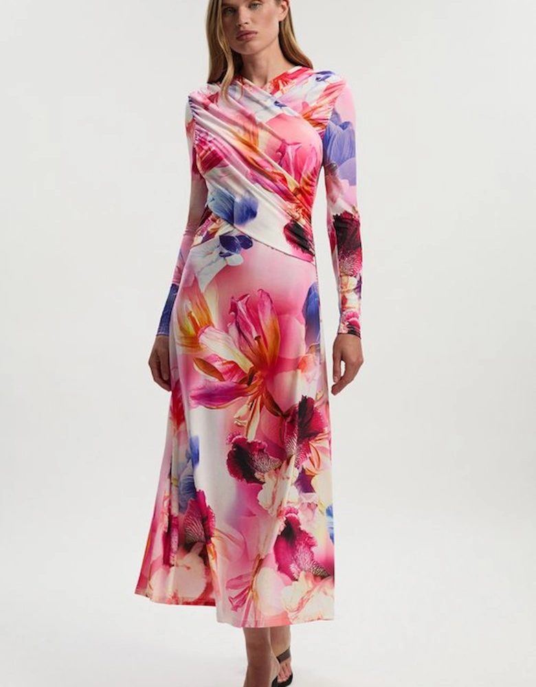 Botanic Floral Jersey Crepe Twist Maxi Dress