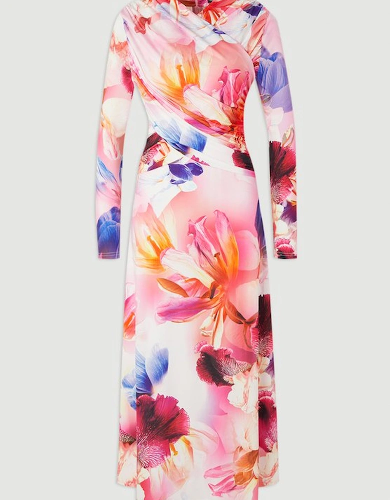 Botanic Floral Jersey Crepe Twist Maxi Dress