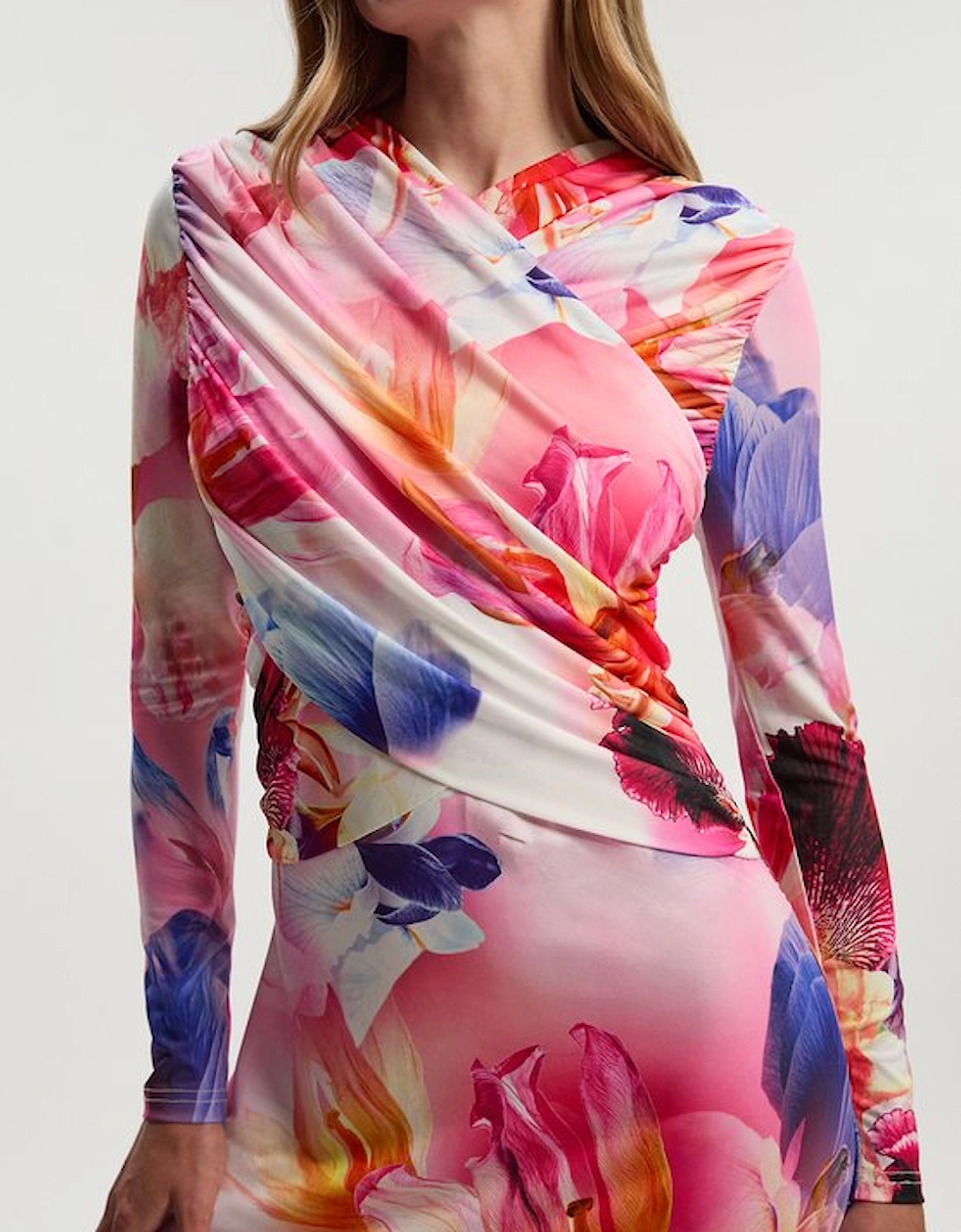 Botanic Floral Jersey Crepe Twist Maxi Dress