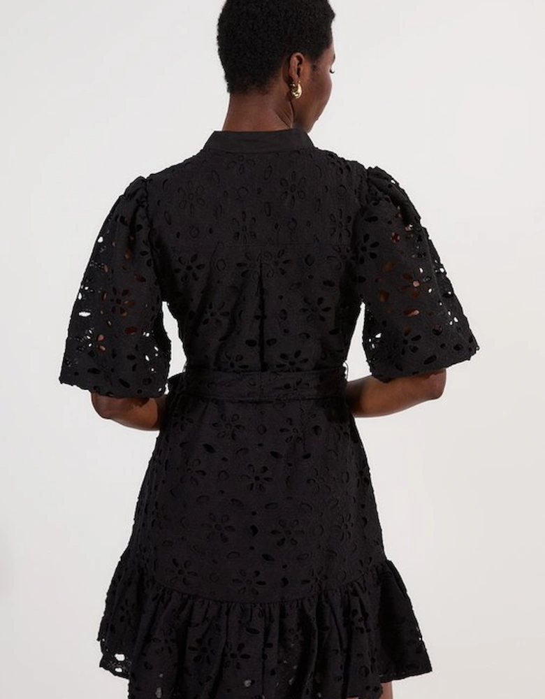 Cotton Broderie Belted Woven Mini Dress