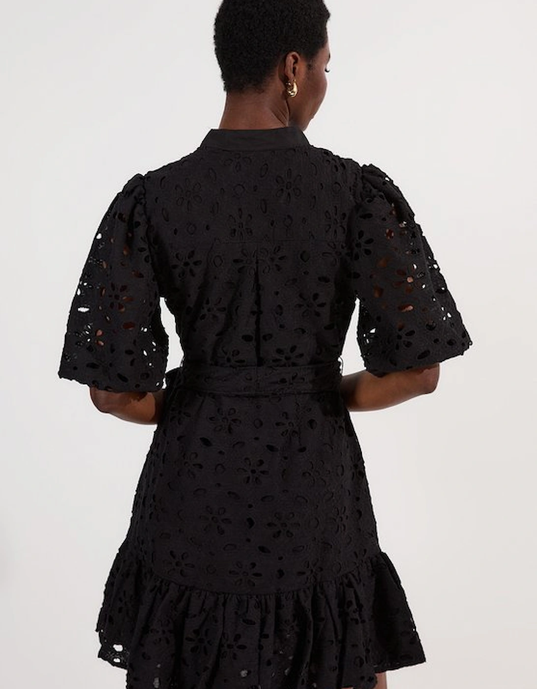 Cotton Broderie Belted Woven Mini Dress