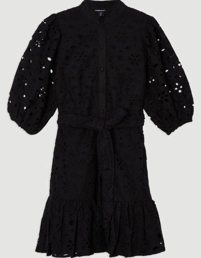 Cotton Broderie Belted Woven Mini Dress