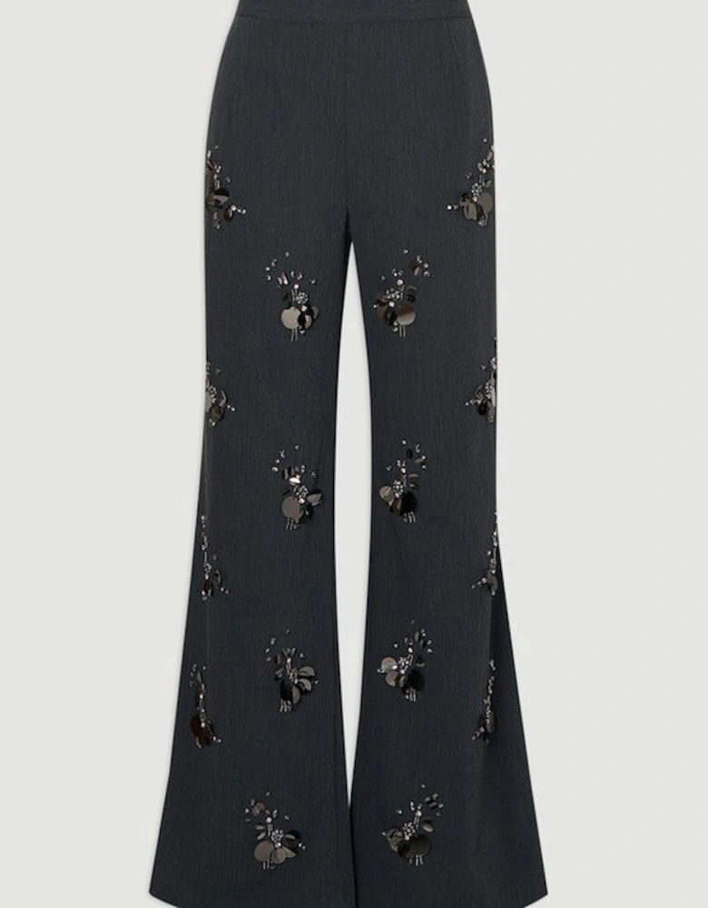 Petite Cluster Sequin & Crystal Embellished Tailored Wide Leg Trouser
