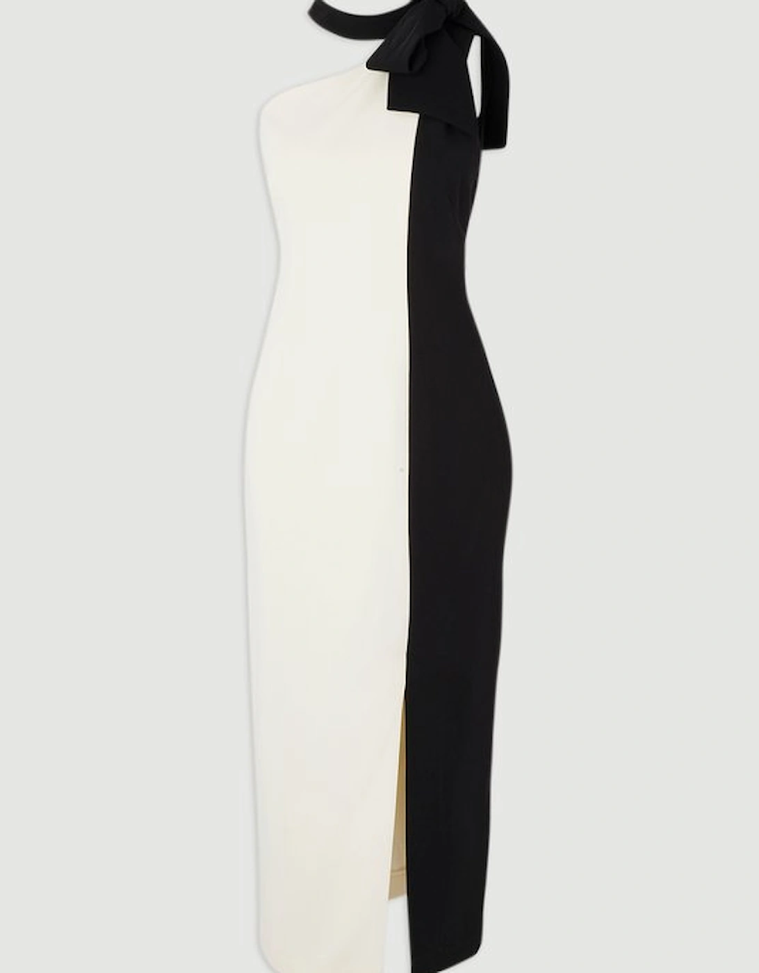 Soft Tailored Colour Block Bow Tie Neck Midi Dress