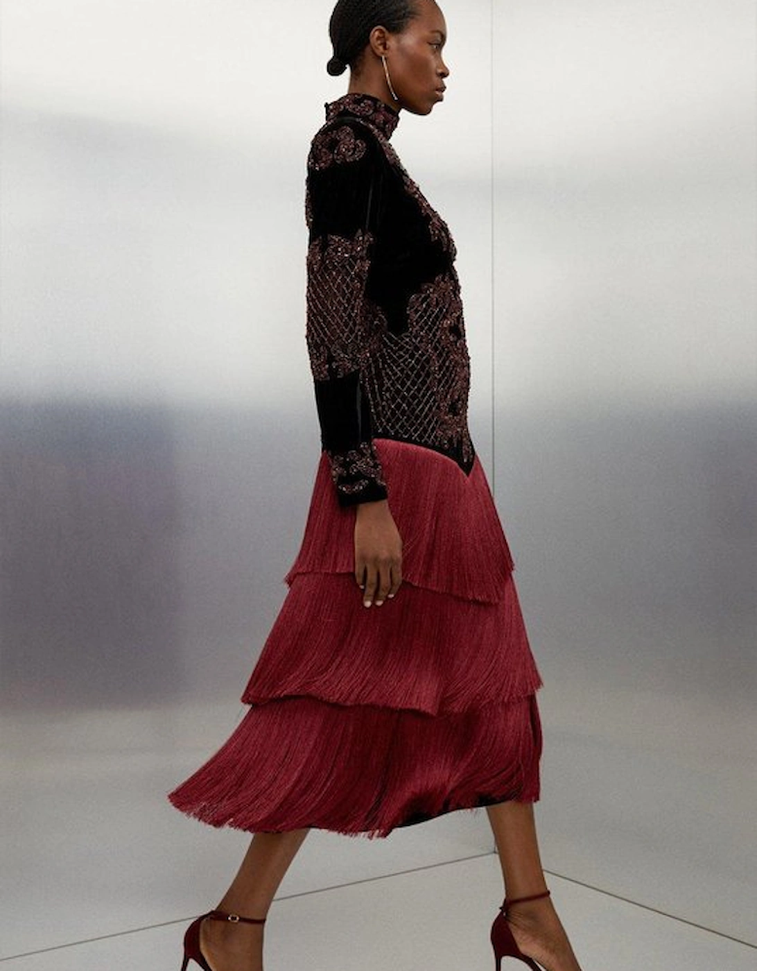 Tall Velvet Baroque Fringe Woven Maxi Dress, 4 of 3