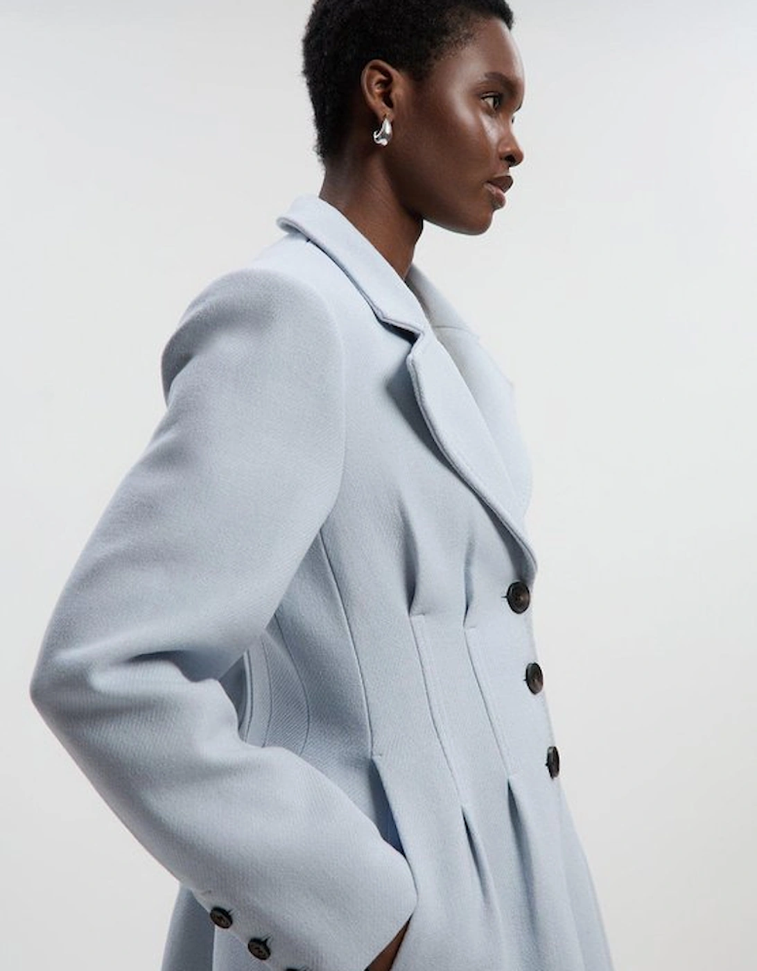 Petite Wool Corset Detail Full Skirted Tailored Maxi Coat