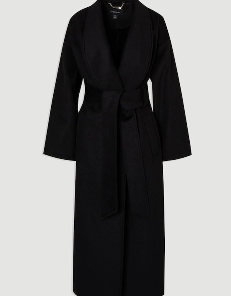 Brushed Wool  Belted Wrap Tailored Maxi Coat