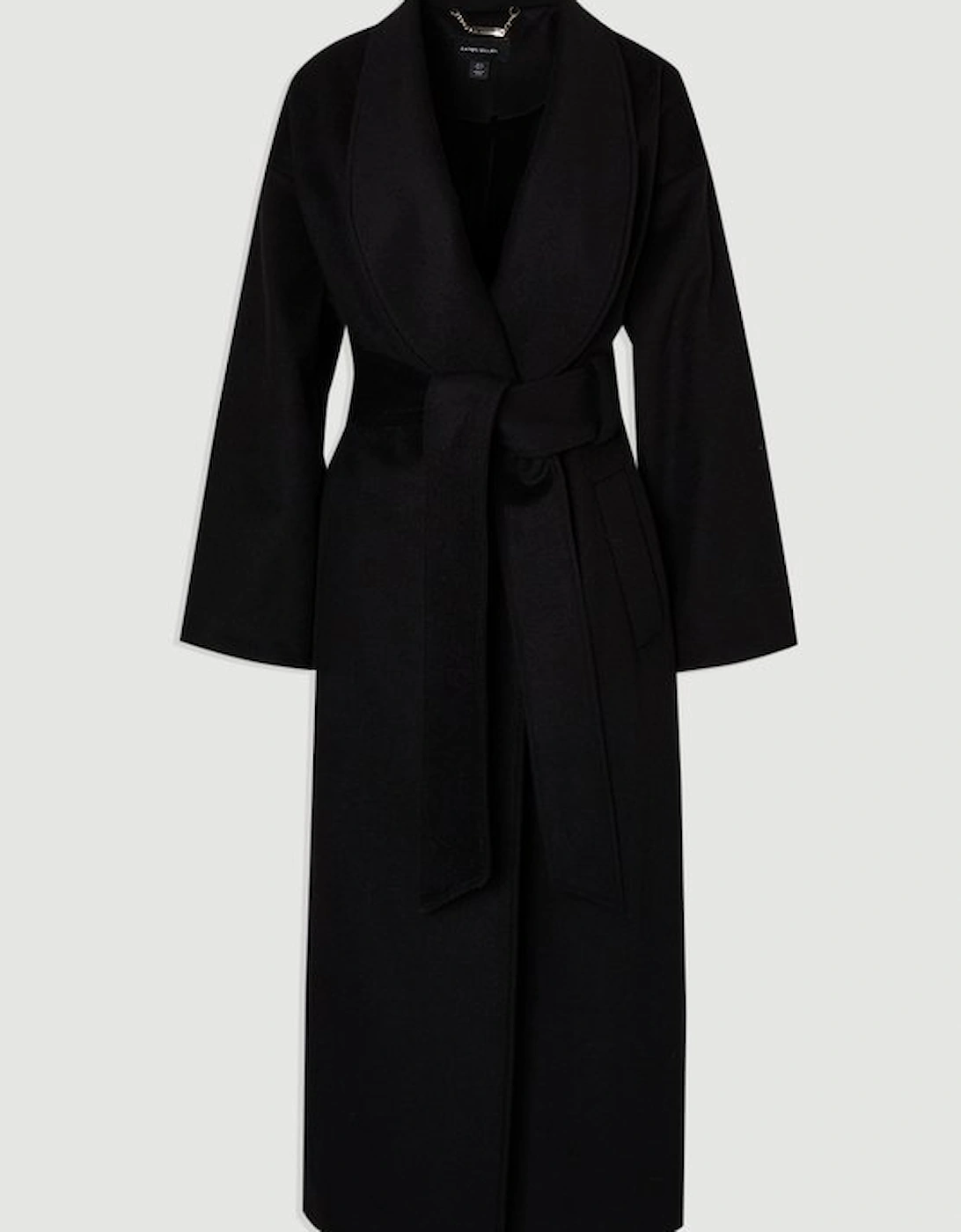 Brushed Wool  Belted Wrap Tailored Maxi Coat