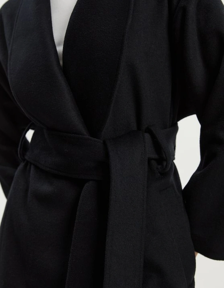 Brushed Wool  Belted Wrap Tailored Maxi Coat