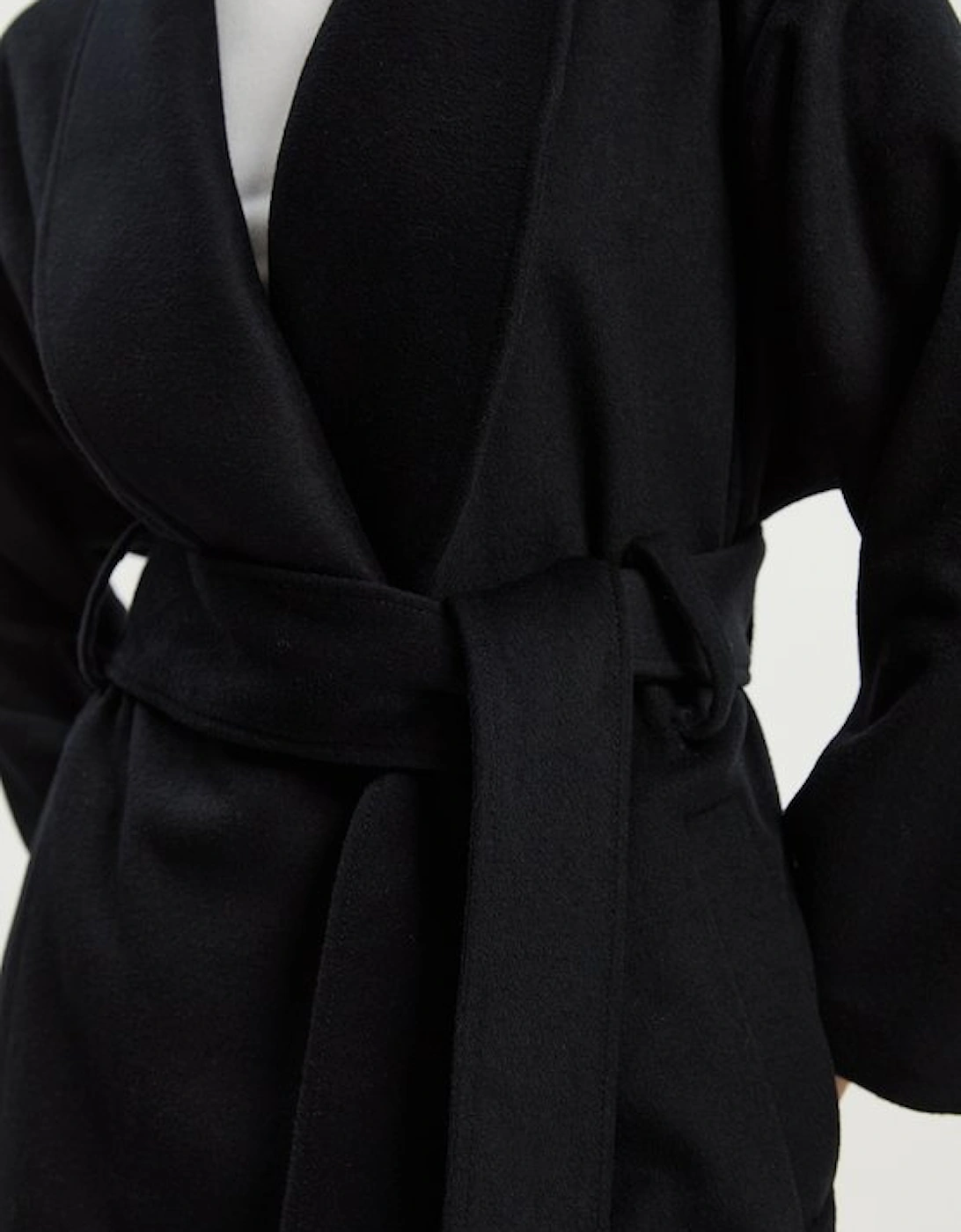 Brushed Wool  Belted Wrap Tailored Maxi Coat