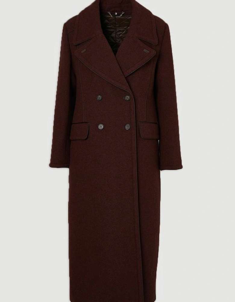 Wool Hybrid Double Breasted Tailored Midi Coat With Removable Padded Lining