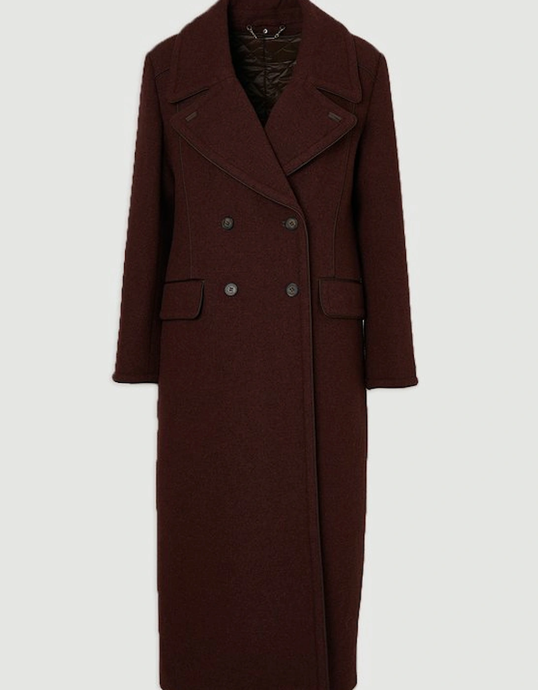 Wool Hybrid Double Breasted Tailored Midi Coat With Removable Padded Lining