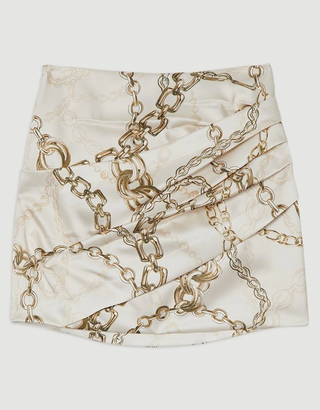 Structured Viscose Satin Chain Print Tailored Ruched Mini Skirt