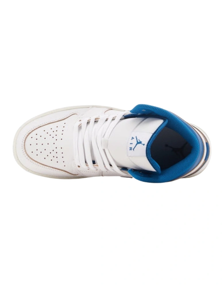 Air Jordan 1 Mid Se Blue Logo White Trainers