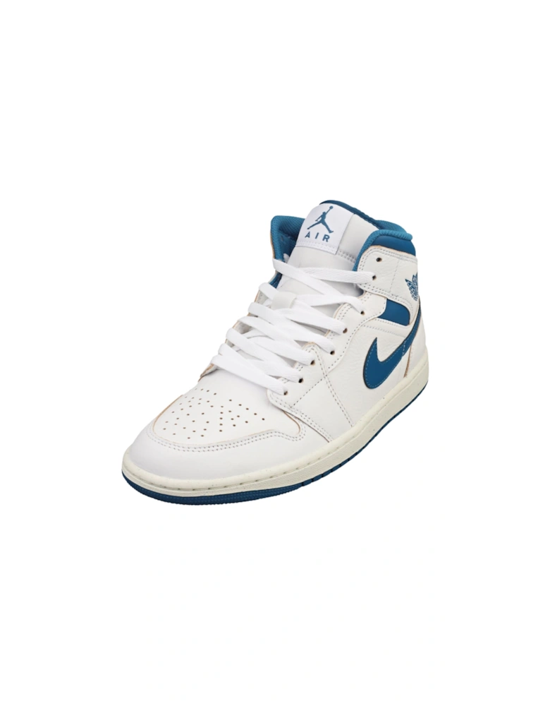 Air Jordan 1 Mid Se Blue Logo White Trainers