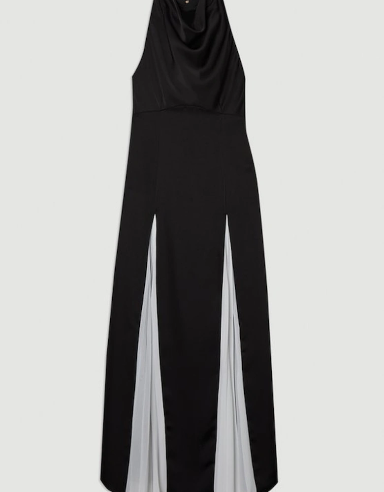 Drama Halter Pleat Insert Woven Maxi Dress