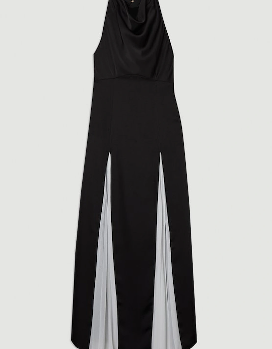 Drama Halter Pleat Insert Woven Maxi Dress