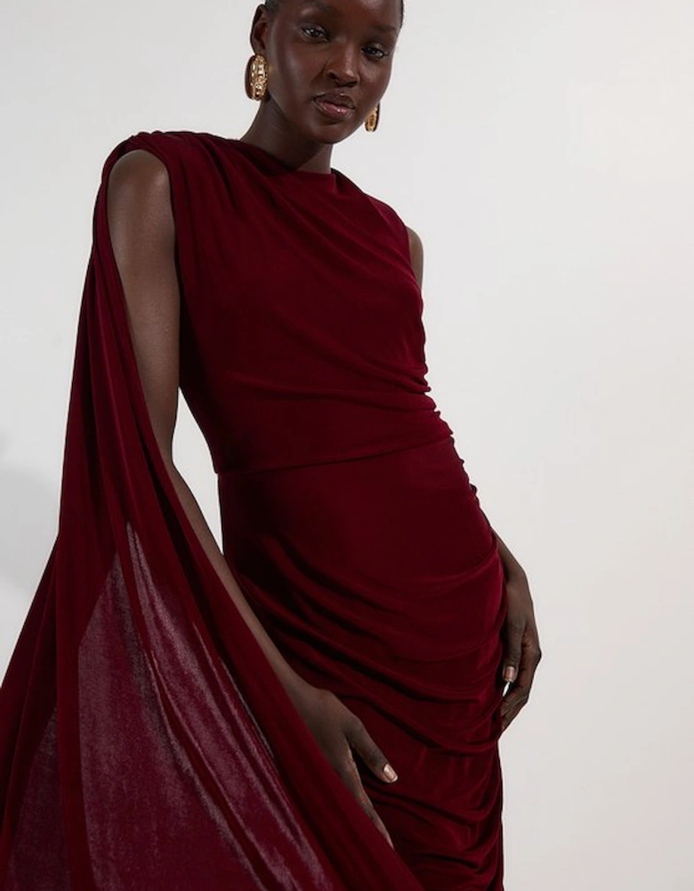 Premium Slinky Crepe Scarf Detail Maxi Dress