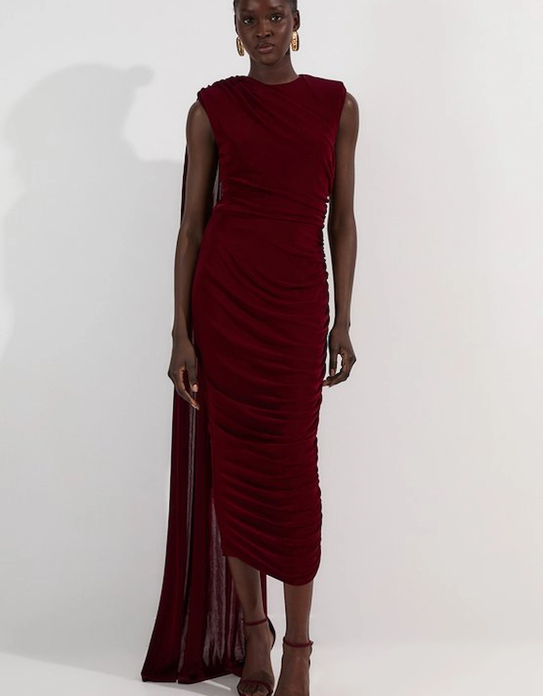 Premium Slinky Crepe Scarf Detail Maxi Dress