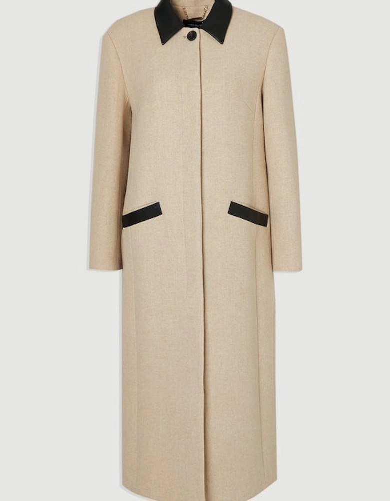 Wool Pu Mix Tailored Midi Coat