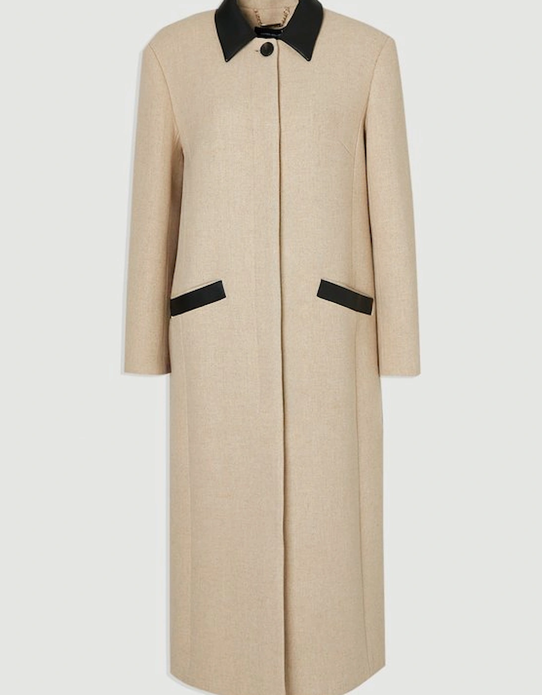Wool Pu Mix Tailored Midi Coat