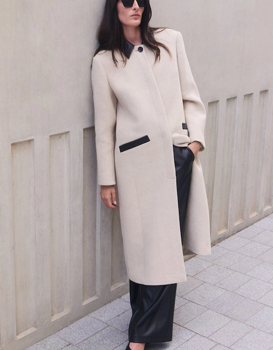 Wool Pu Mix Tailored Midi Coat, 5 of 4