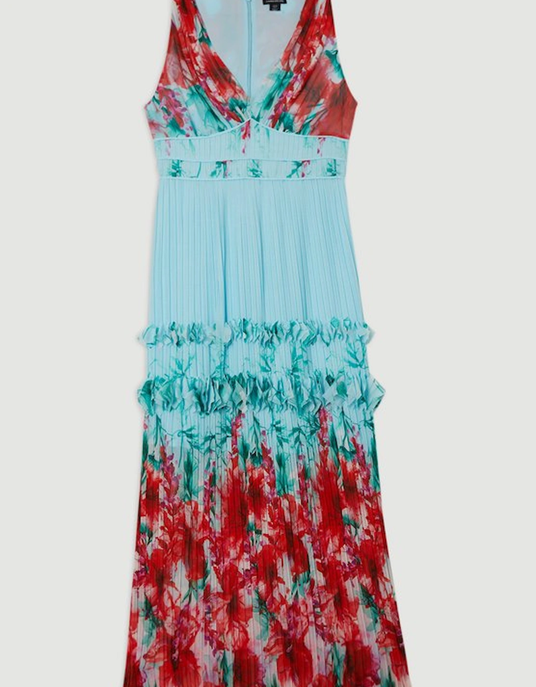 Floral Pleat Detail Strappy Woven Midi Dress