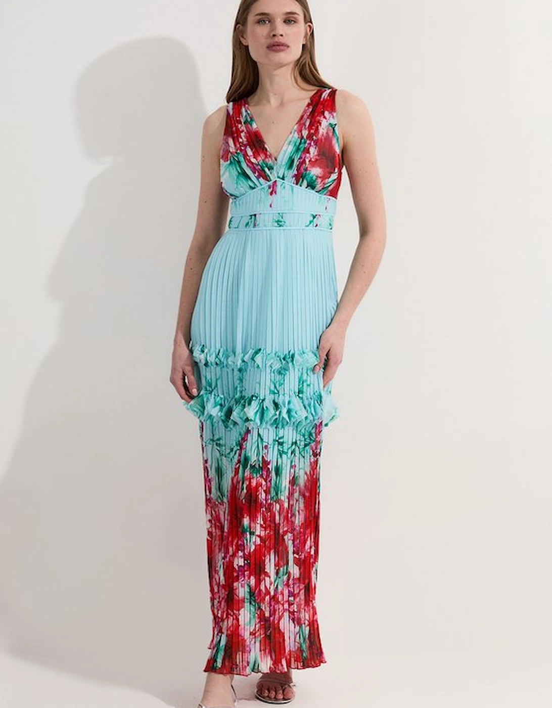 Floral Pleat Detail Strappy Woven Midi Dress, 5 of 4