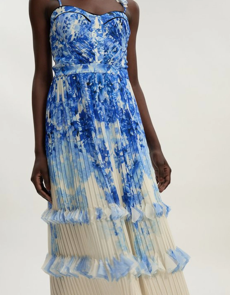 Pleat Detail Strappy Woven Maxi Dress
