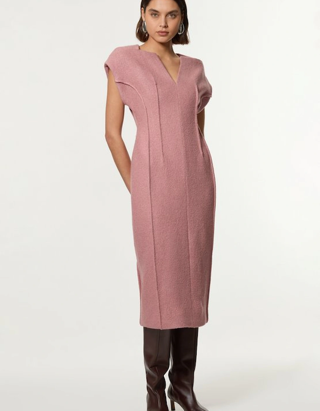 Textured Wool Blend Darted Tailored Midi Dress, 5 of 4