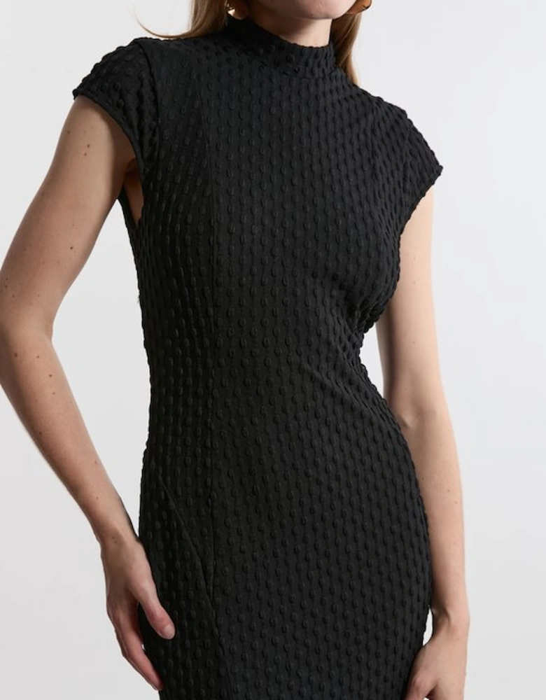 Textured Jersey Dramatic Hem Maxi Dress