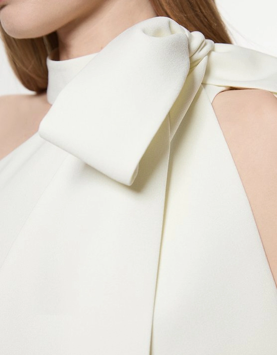 Petite Satin Bow Tie Neck Tailored Midi Dress