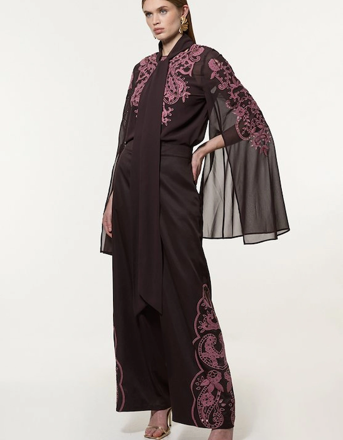 Cutwork Beaded Twill Wide Leg Woven Trouser, 5 of 4