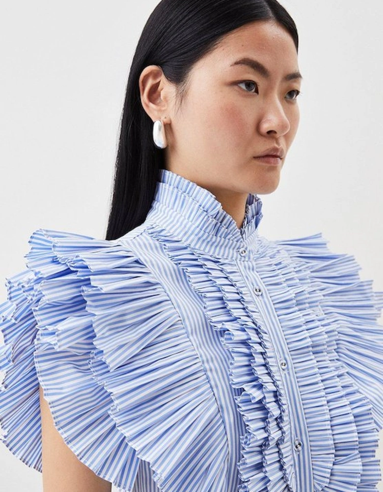 Sleeveless Striped Pleated Ruffle Blouse