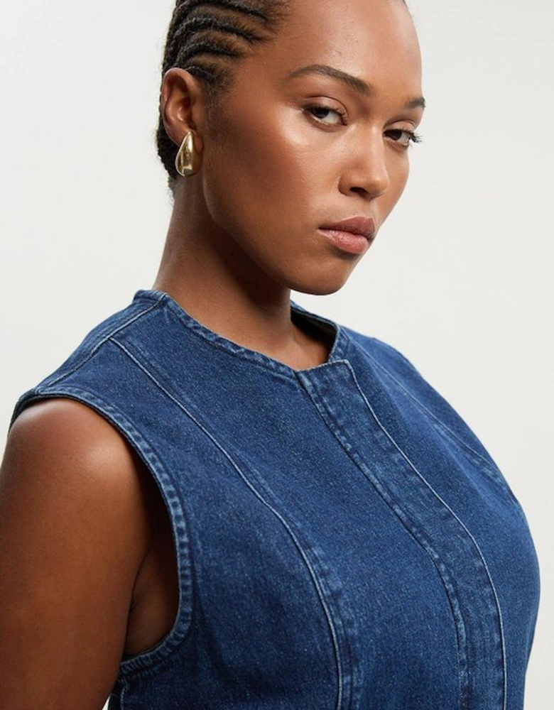Plus Size Denim Sleeveless Belted Jacket
