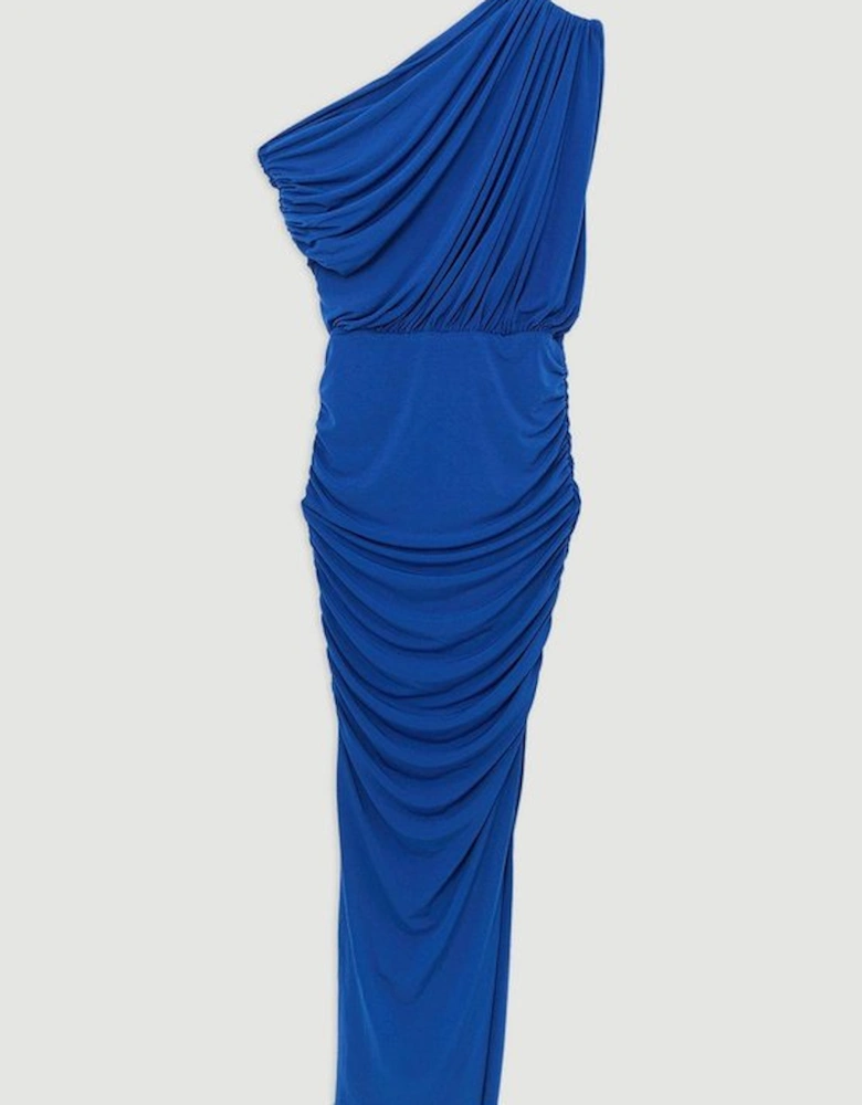 Jersey Crepe Asymmetric Neckline Maxi Dress