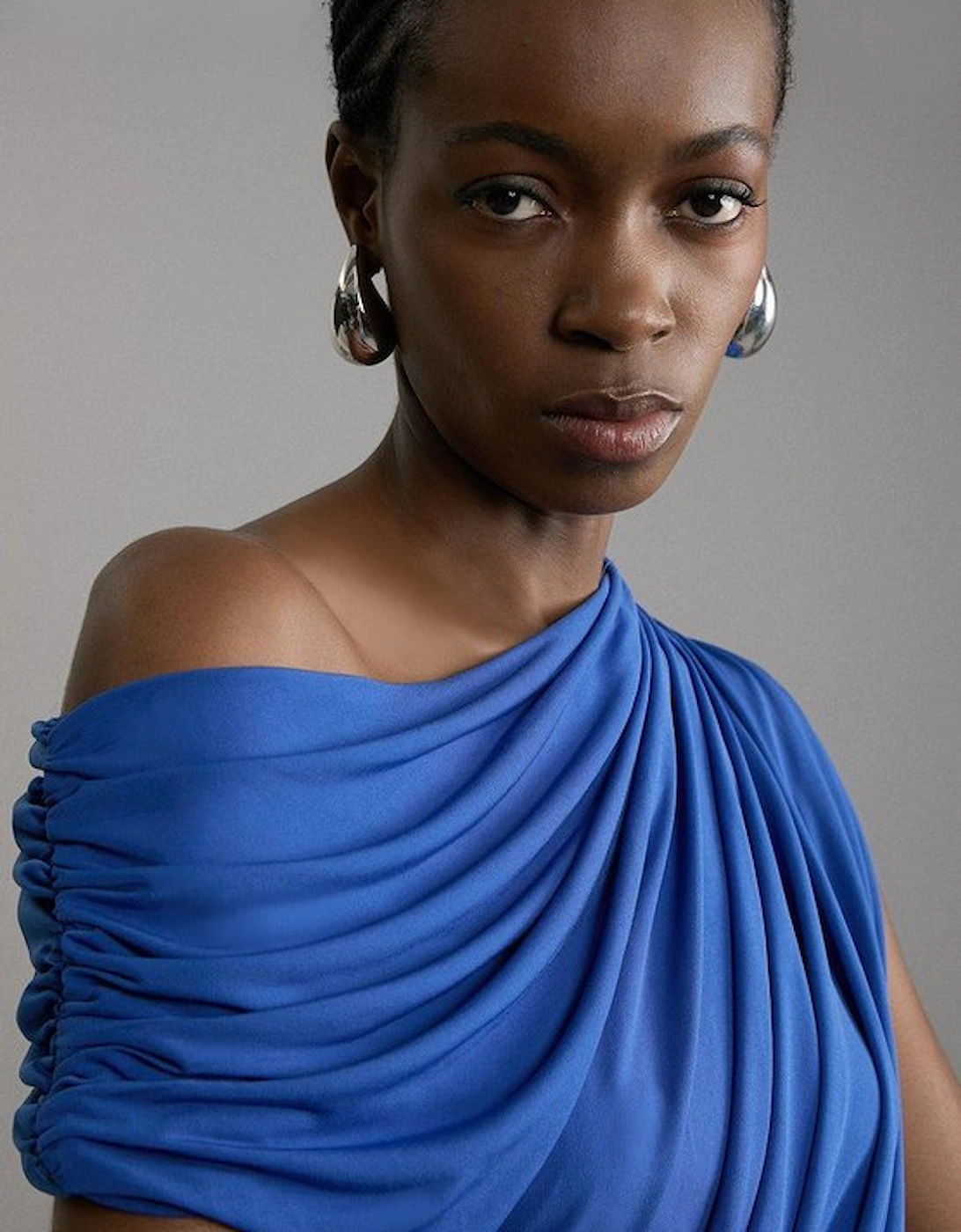 Jersey Crepe Asymmetric Neckline Maxi Dress