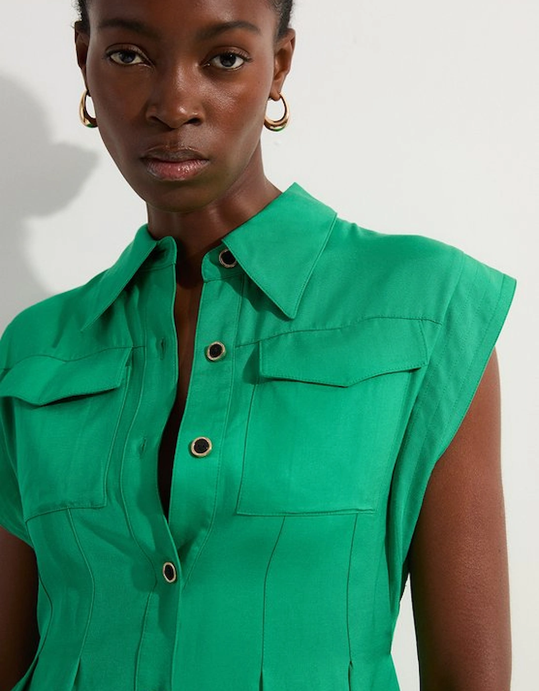 Tall Premium Viscose Linen Topstitch Woven Blouse With Waist Seam Detail