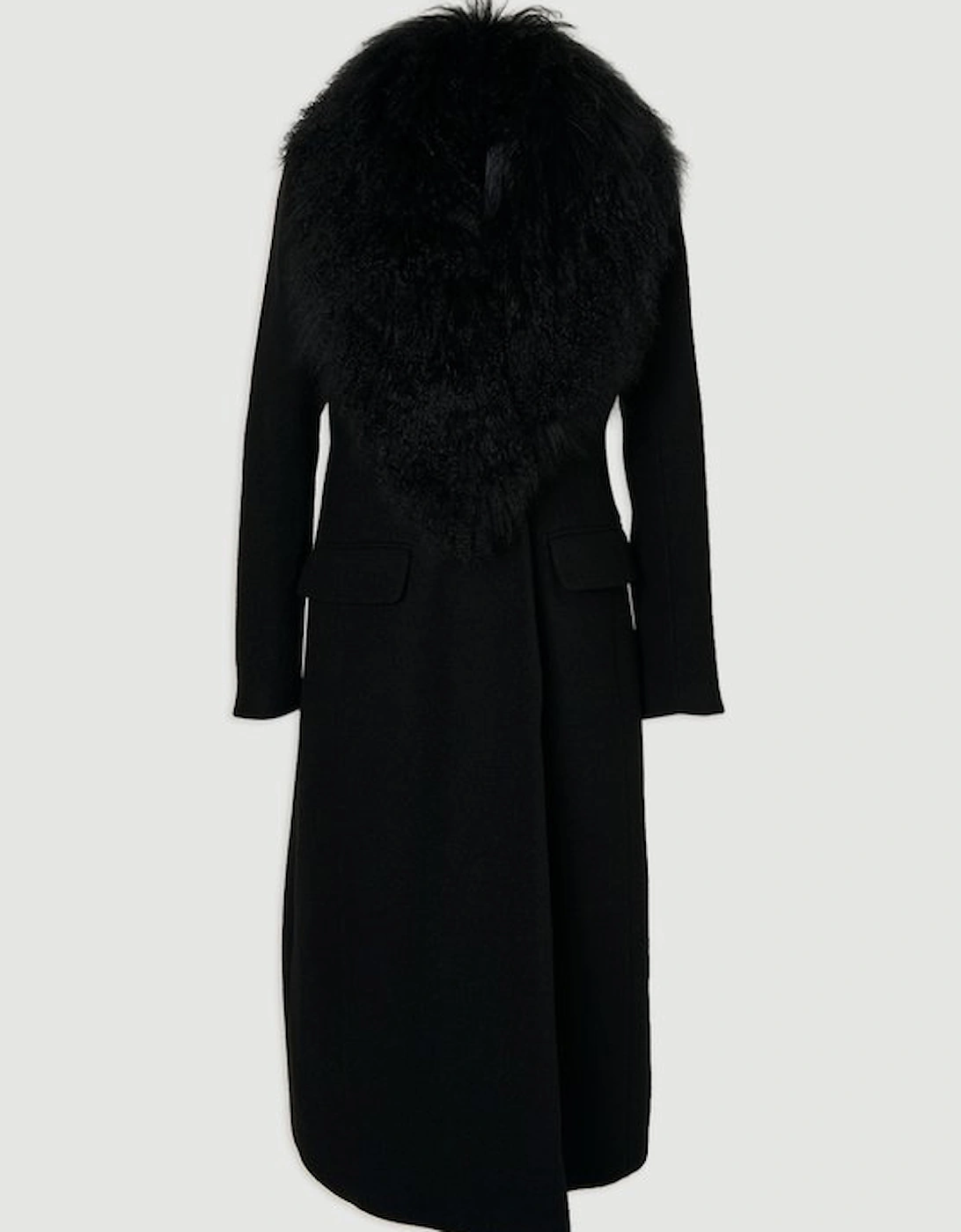 Wool Detachable Fur Collar Tailored Double Breasted Midi Coat
