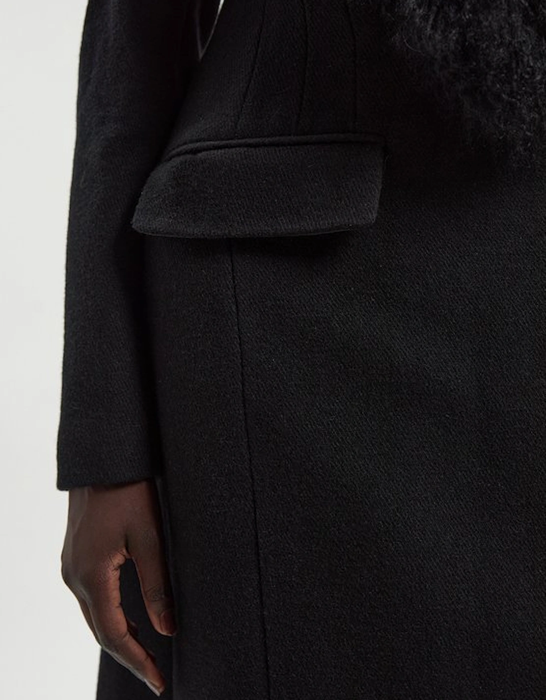 Wool Detachable Fur Collar Tailored Double Breasted Midi Coat