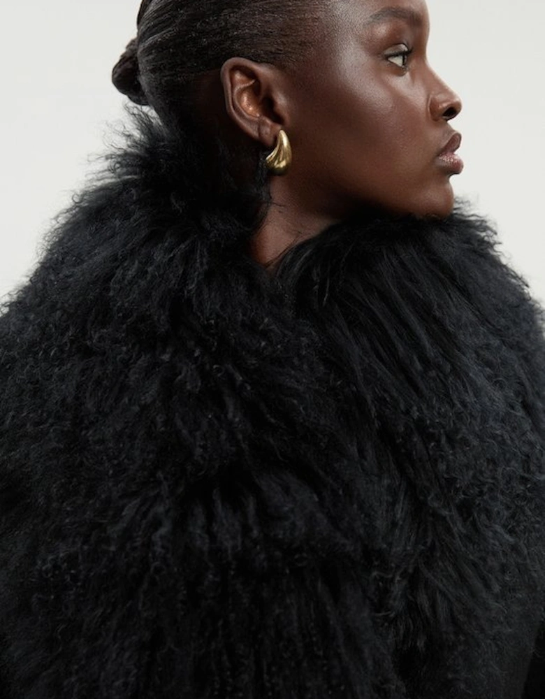Wool Detachable Fur Collar Tailored Double Breasted Midi Coat